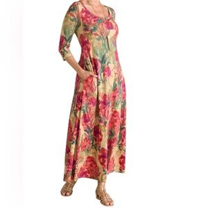 Soft Surroundings Santiago 3/4 Sleeve Floral Maxi Dress Size S